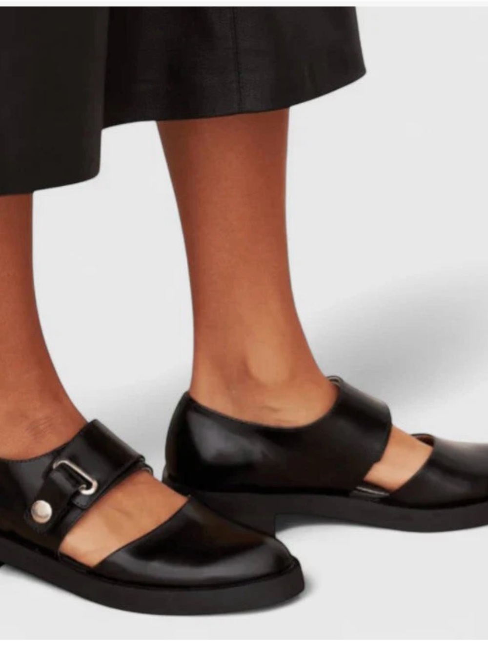 Black Mary Jane Leather Flats - Women's Comfort Slip-On